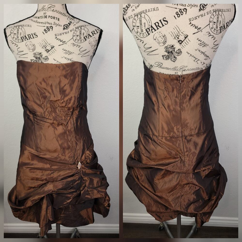 Jessica McClintock Bubble Mini Dress Sz 11/12 Satin Sleeveless Fairytale Brown